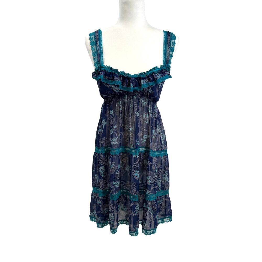 Victoria's Secret Angels Y2K Tiered Sheer Chemise Slip Dress M Blue Fairy Lace